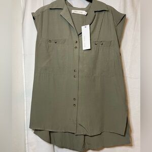 NWT Bishop & Young Ojai Button Down Sleeveless Front Top Olive Green Size S